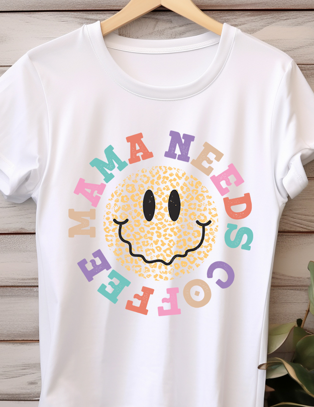 Mama Needs Coffee Retro Smiley - Coffee - DTF Transfer