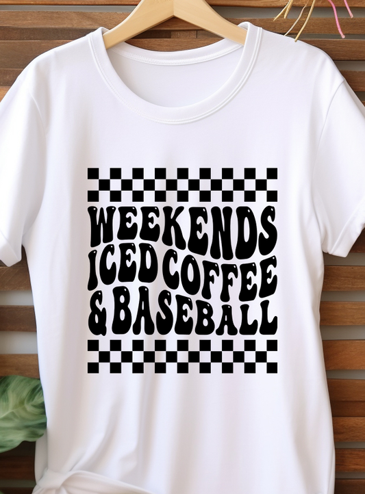 Weekend Iced Coffee And Baseball Retro - Coffee - DTF Transfer