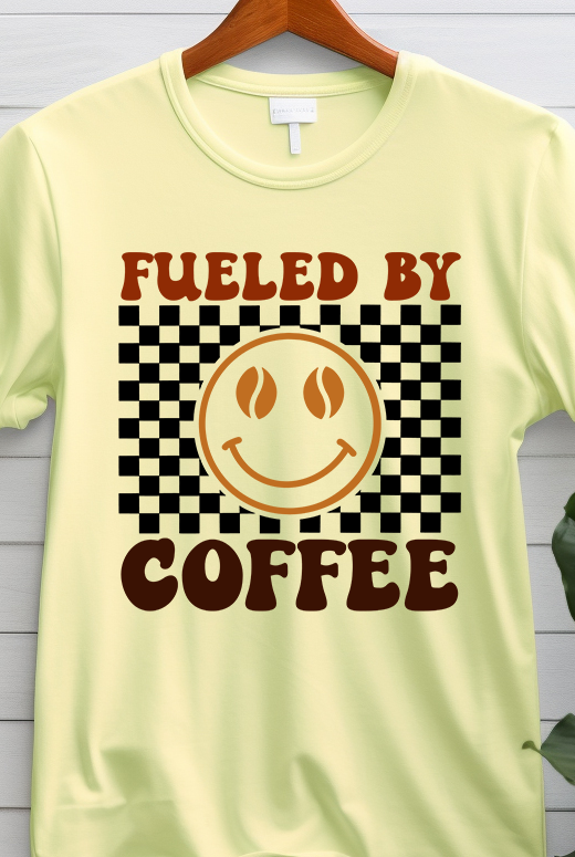 Fueled By Coffee Retro Smiley - Coffee - DTF Transfer