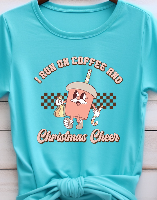 I Run On Coffee And Christmas Cheer Retro - Coffee - DTF Transfer